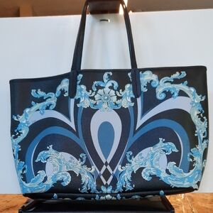 Emilio Pucci Blue and Black Ornate Tote